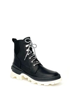 Sorel Brex Ankle Boots Womens Size 10.5 Leather Waterproof Black White New NWT